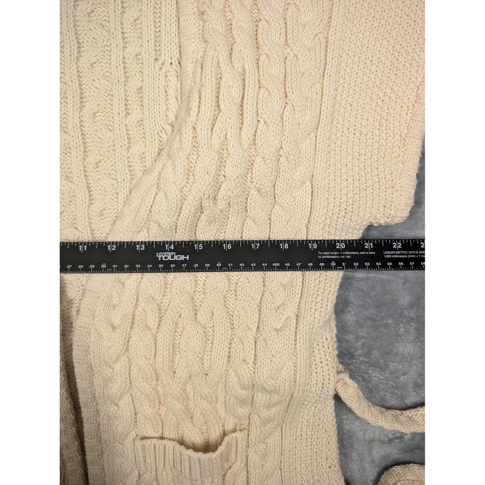 Blarney Aran Originals Sweater Cardigan Womens M White Wool Belted Cable Knit - Picture 3 of 9